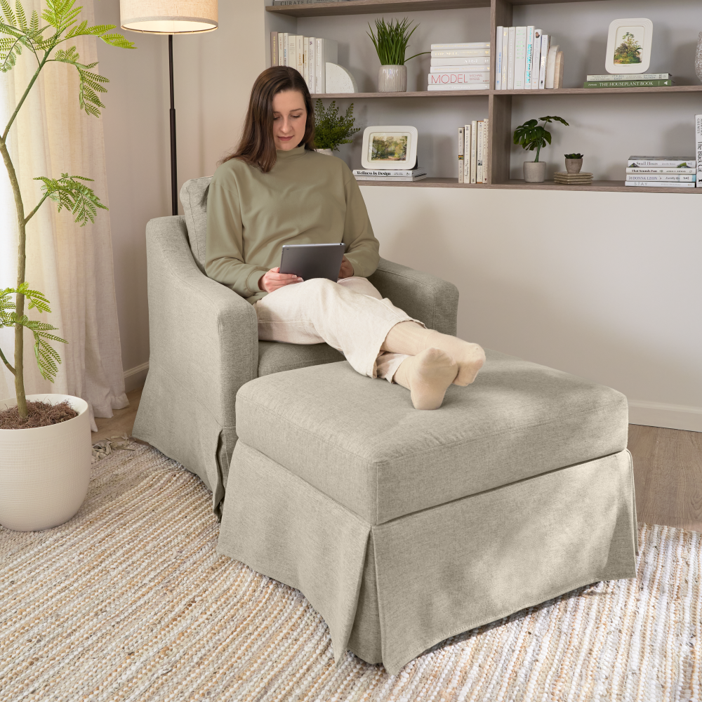 Shop Bush Home Harper Slipcover for Bush Home Harper Swivel Accent Chair, Image 03, HRKS01SDB-03, #color_sand basketweave fabric