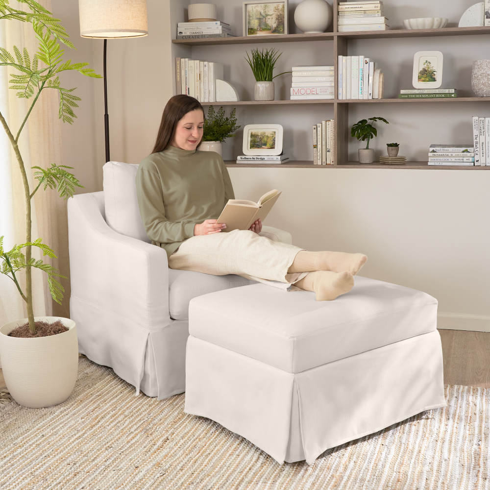 Shop Bush Home Harper Slipcover for Bush Home Harper Swivel Accent Chair, Image 03, HRKS01IYB-03, #color_ivory basketweave fabric