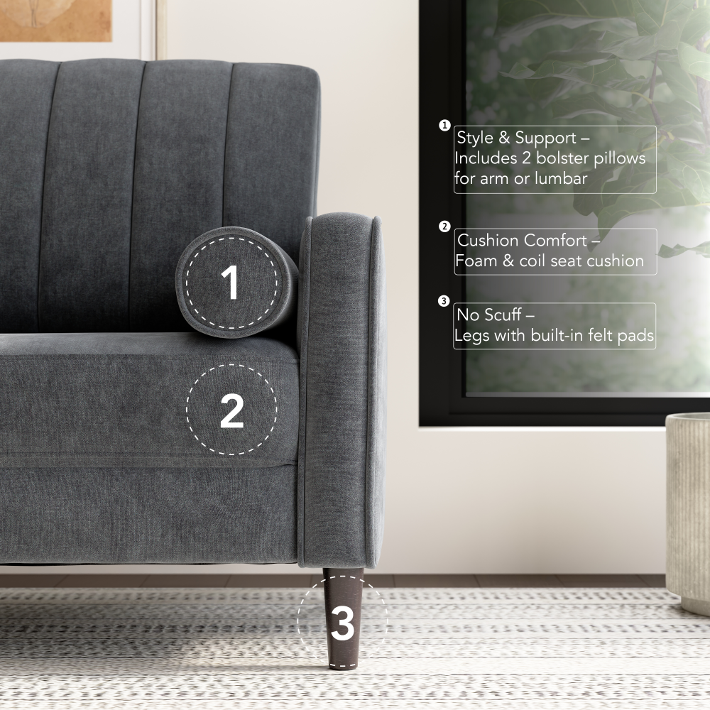 Shop Bush Home Max 77W Sofa and 32W Accent Chair - Set of 2, Image 04, MAX008IGC, #color_iron gray chenille fabric