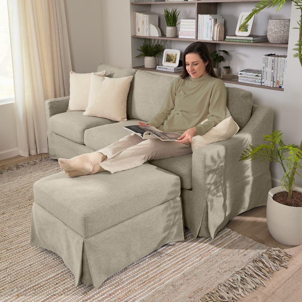 Shop Bush Home Harper Slipcover for Bush Home Harper 80W Sofa, Image 03, HRJS02SDB-03, #color_sand basketweave fabric