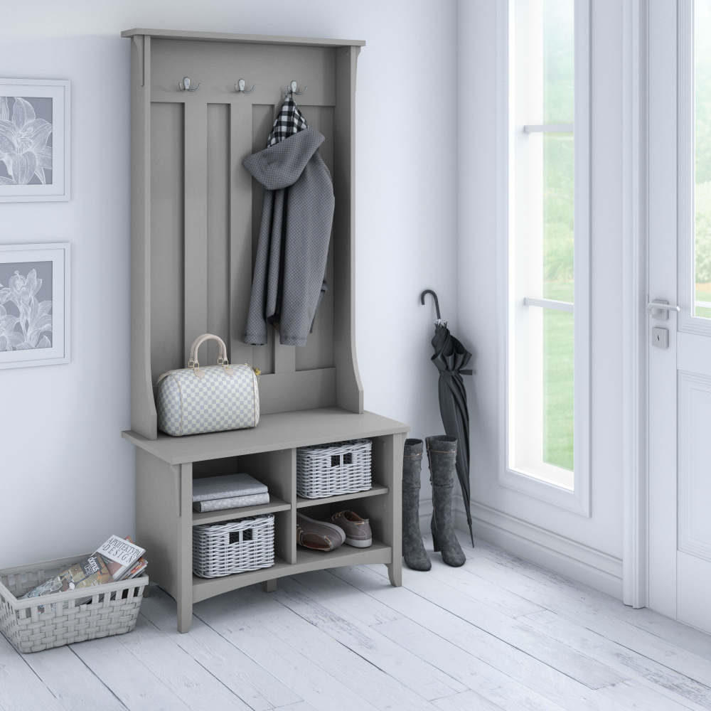 Shop Bush Furniture Salinas Hall Tree with Storage Bench, Image 02, SAL001CG, #color_cape cod gray