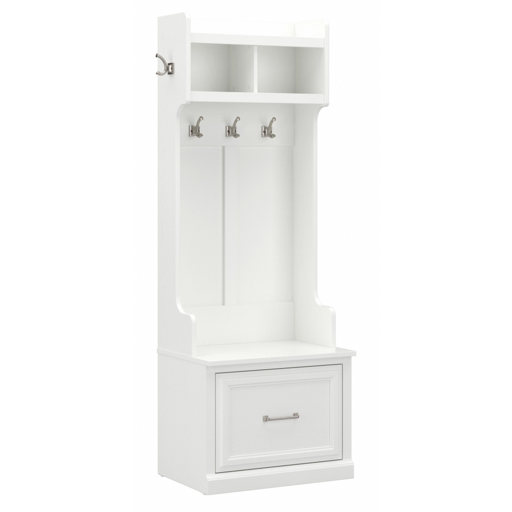 Shop Bush Furniture Woodland 24W Hall Tree and Small Shoe Bench with Drawer, Image 02, WDL007WAS, #color_white ash