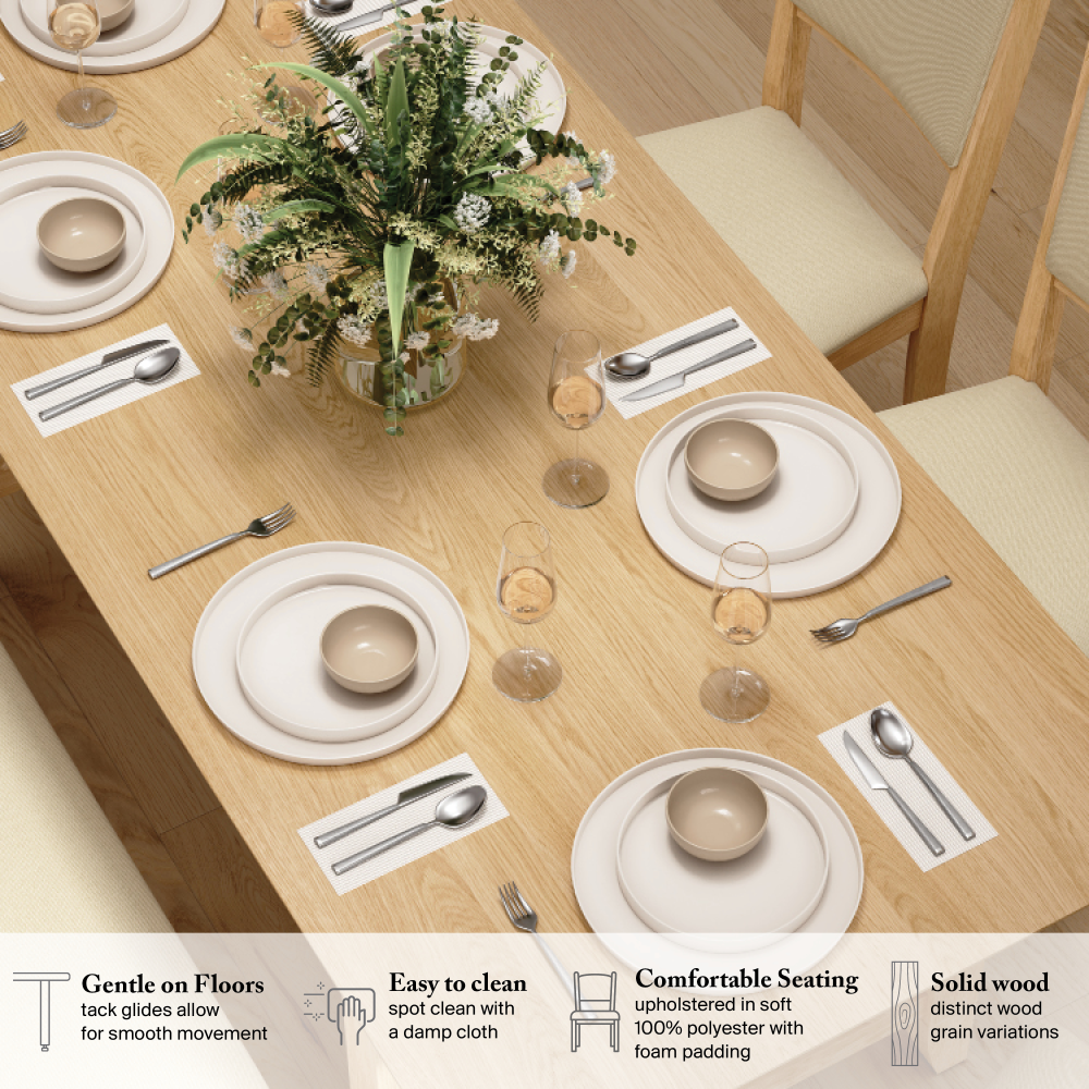 Shop Bush Home Key West 70W Cross Base Dining Table with 4 Upholstered Cross Back Chairs and 1 Bench, Image 04, KWS115BO, #color_blonde oak/bright beige