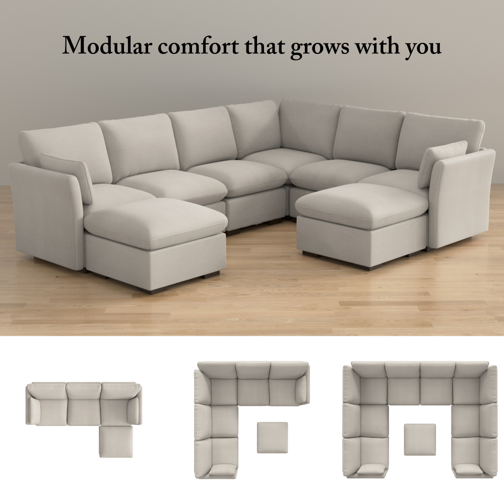 Shop Bush Home Sienna Modular 3-Seater Sectional with Storage Ottoman, Image 07, SNA011MTW, #color_mist taupe