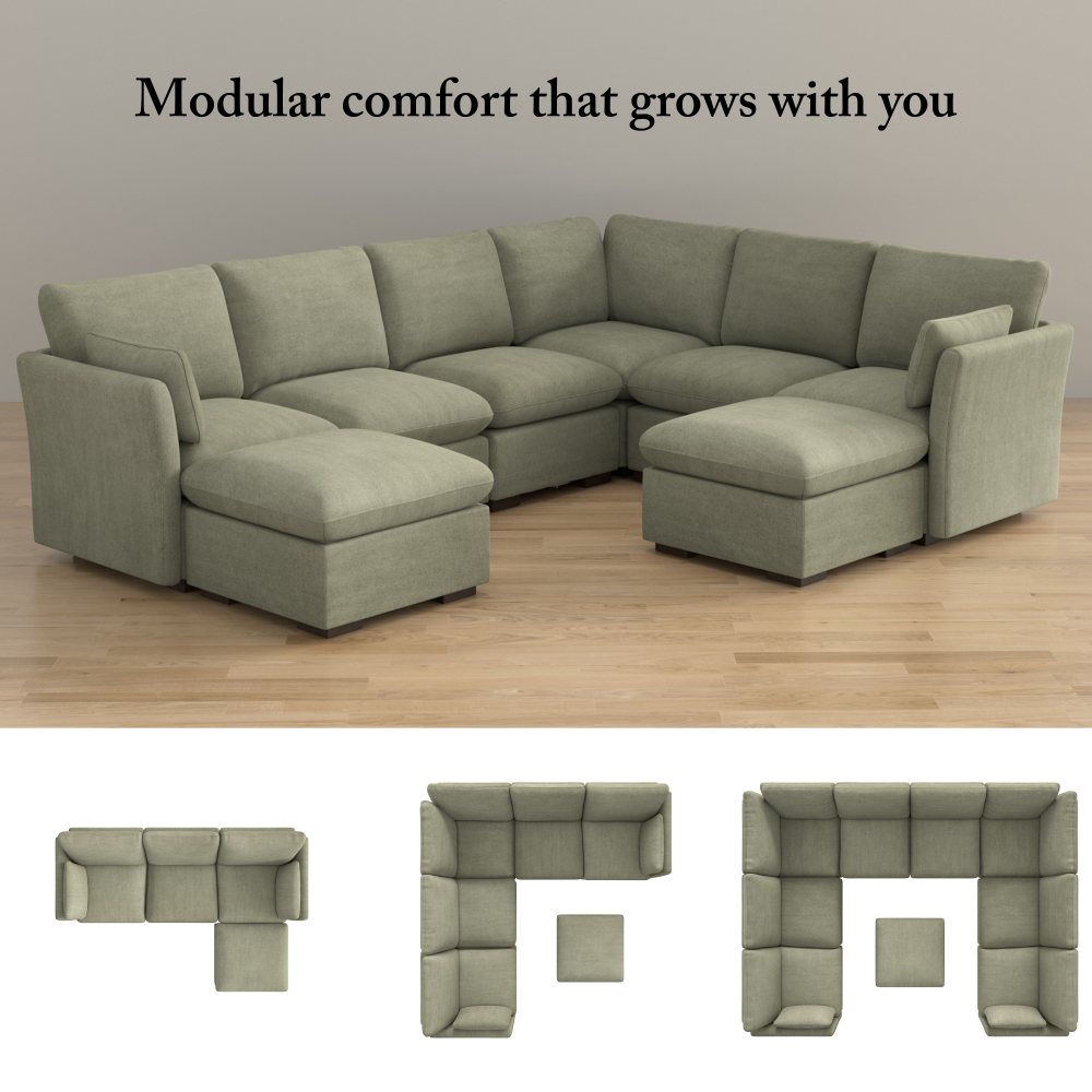 Shop Bush Home Sienna Modular 3-Seater Sectional with Storage Ottoman, Image 07, SNA011SGW, #color_soft green